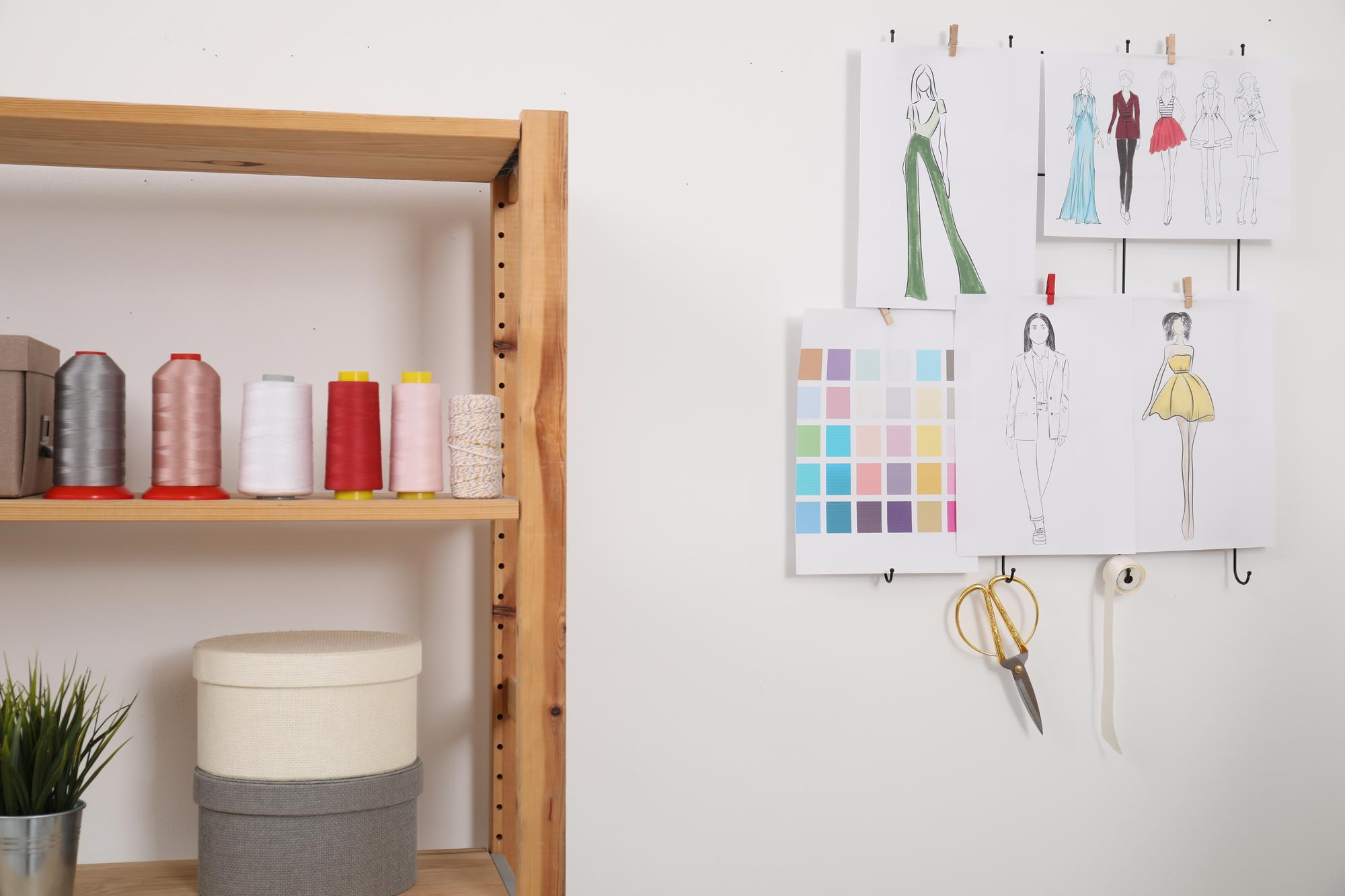 Cozy atelier interior with embroidery samples